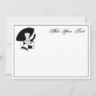 Carte Femme Art Déco au grand chapeau gants RL