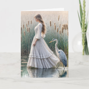 Carte Femme au Héron Bleu pour penser à vous