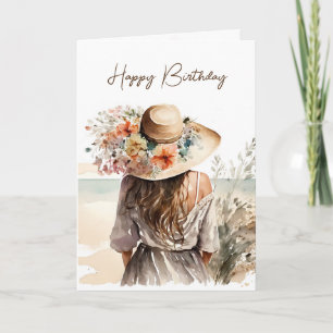 Carte Femme Avec Casquette De Plage Anniversaire
