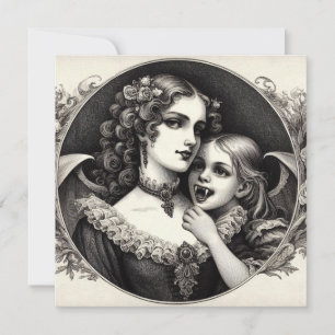 Carte Femme avec enfant vampire Illustration vintage