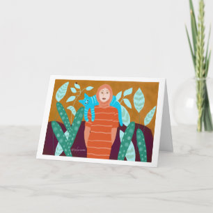 Carte Femme avec le chat dans garden.2