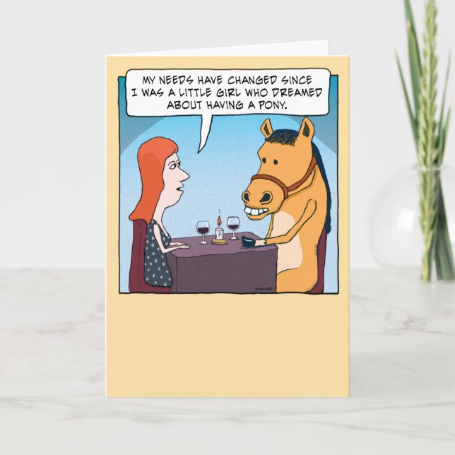 Carte Femme avec un cheval drôle d'anniversaire (Devant)