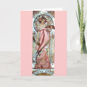 Carte femme blanche de champagne d'étoile d'art déco de