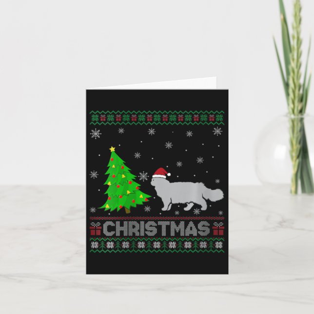 Carte Femme Chat Perse Xmas Arbre Éclairage Noël laid (Devant)