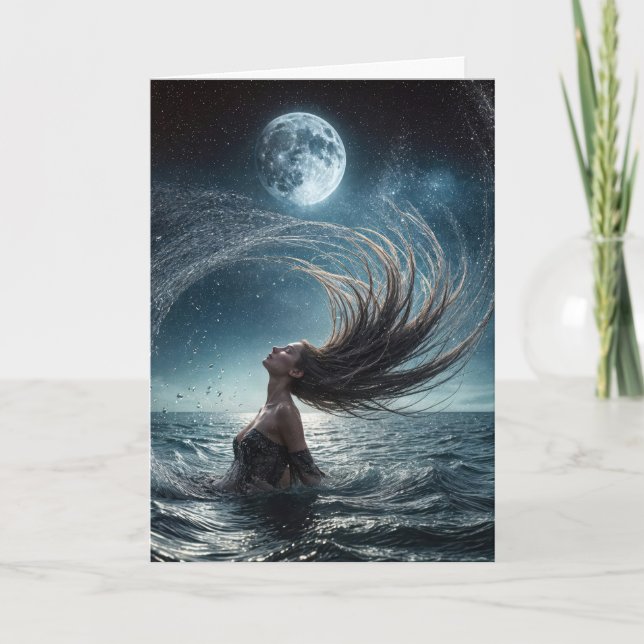 Carte Femme D'Anniversaire Au Feu De Lune Océanique (Devant)