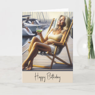 Carte Femme D'Anniversaire En Chaise De Plage Avec Marga