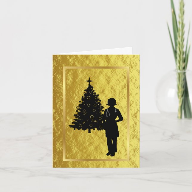 Carte Femme Docteur Silhouette Golden Christmas Card (Devant)