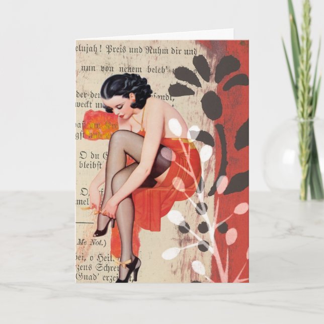 Carte Femme en Lingerie rouge, Anniversaire (Devant)