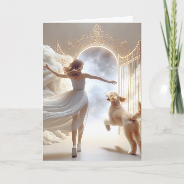 Carte Femme et Goldendoodle à la porte du Ciel (Devant)
