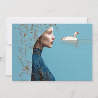 Carte Femme et oie des neiges, art linéaire minimaliste