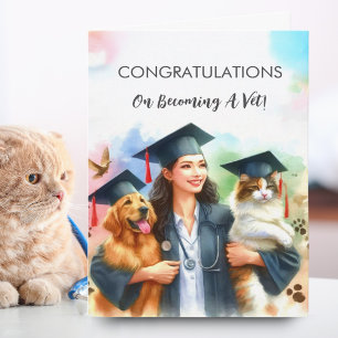 Carte Femme Félicitations Vétérinaire Cute Dog & Cat