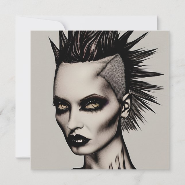 Carte Femme féroce en Mohawk et Piercings Punk gothique (Devant)