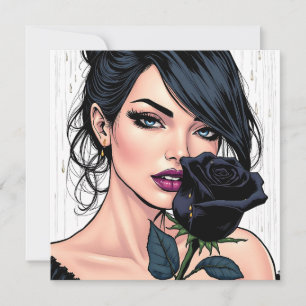 Carte Femme gothique lunatique avec Rose Esthétique somb