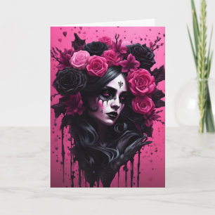 Carte Femme gothique Saint-Valentin rose et noir