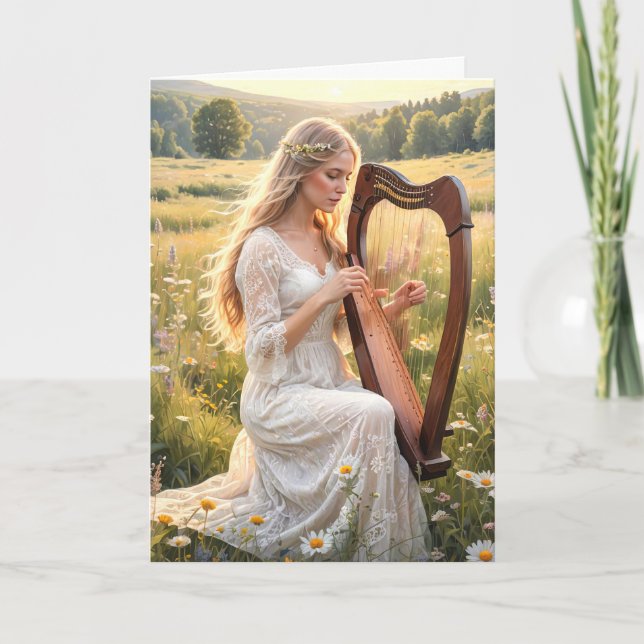 Carte Femme jouant d'une harpe en Fleur sauvage (Devant)