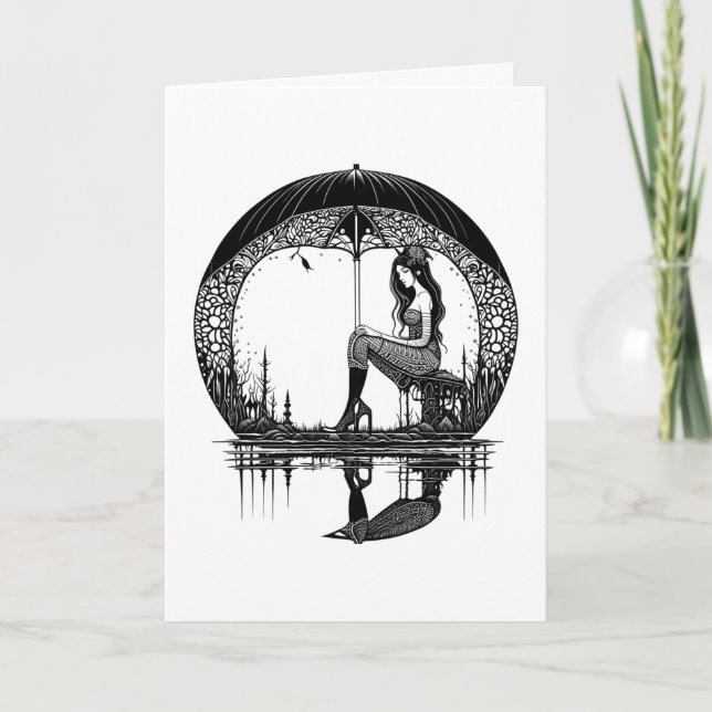 Carte Femme mystique assise sur la Lune à penser à propo (Devant)
