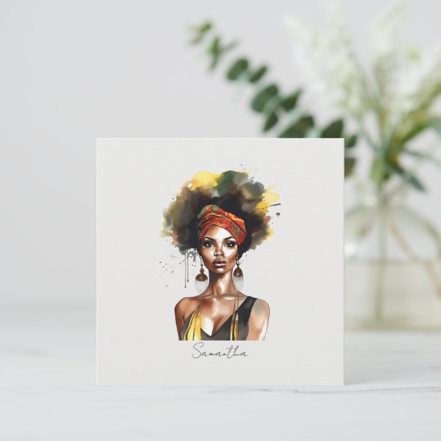 Carte Femme noire portant un foulard ethnique (Debout devant)