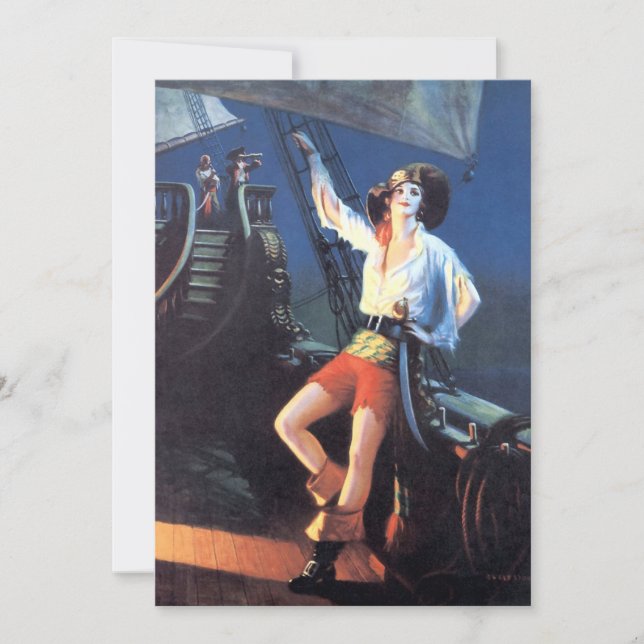 Carte Femme pirate Art Déco vintage (Devant)