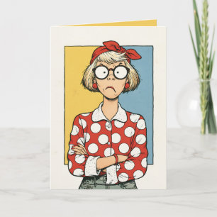 Carte Femme rétro grincheuse à pois