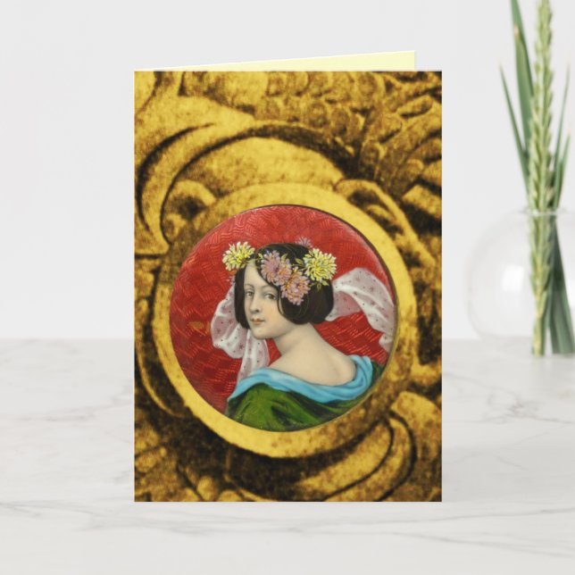 CARTE FEMME ROMANTIQUE AUX FLEURS ET COMBATTANTS DES GRI (Devant)