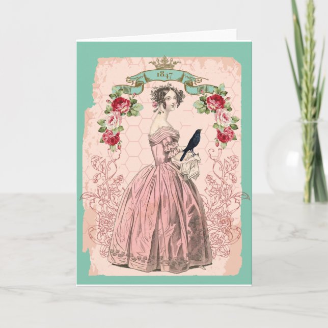 Carte Femme rose victorienne (Devant)