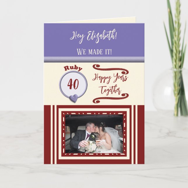 Carte Femme rubis 40e anniversaire violet photo (Devant)