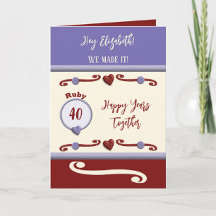 Carte Femme Ruby 40e anniversaire violet