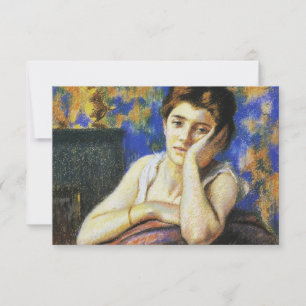 Carte Femme s'appuyant sur une chaise