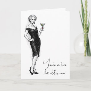 Carte Femme Sophistiquée D'anniversaire Avec Martini