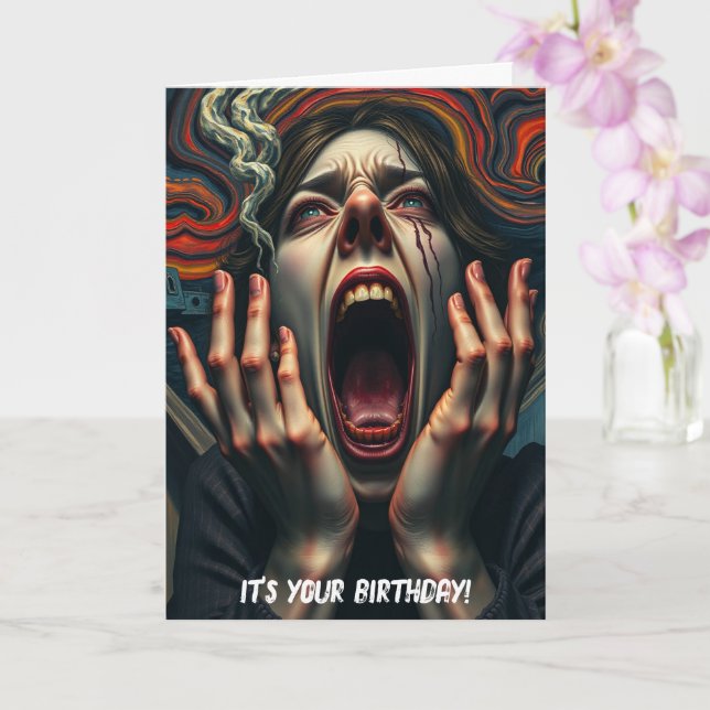 Carte Femme Tortuée Hauning hurle Anniversaire (Orchidée)