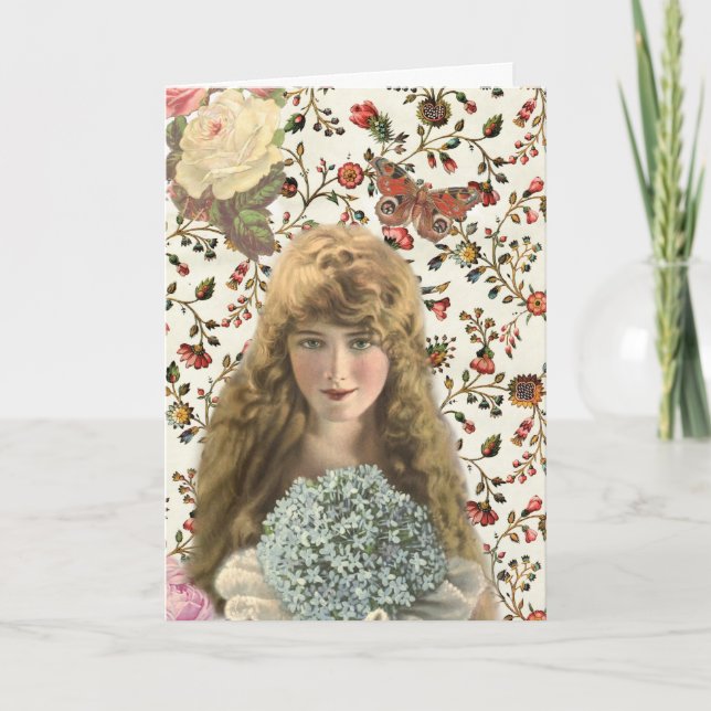 Carte Femme vintage avec le motif floral de calicot (Devant)