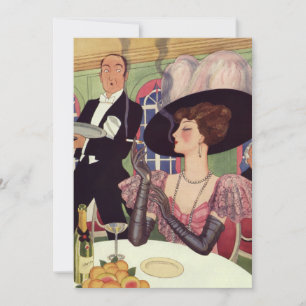 Carte Femme vintage fumant une cigarette buvant du champ