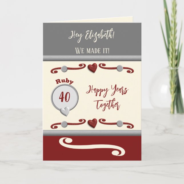 Carte Femme vous aime ruby 40e anniversaire gris (Devant)