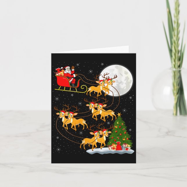 Carte Femmes Cerf Père Noël Traîneau Volant Drôle Magiqu (Devant)