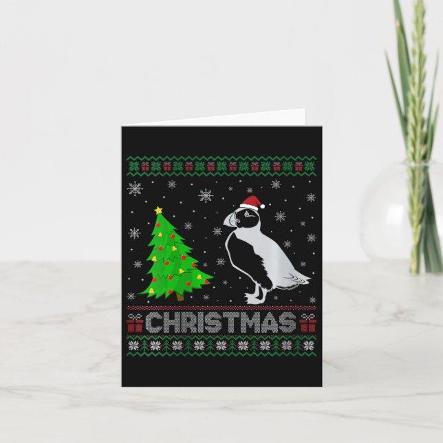 Carte Femmes Puffin Xmas Arbre Éclairage de Noël laid Va (Devant)