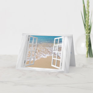 Carte fenêtre blanche avec océan mer anniversaire