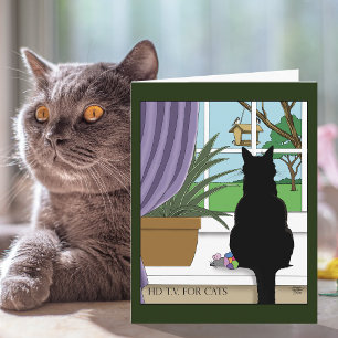 Carte Fenêtre de chat noir curieux vert humoristique