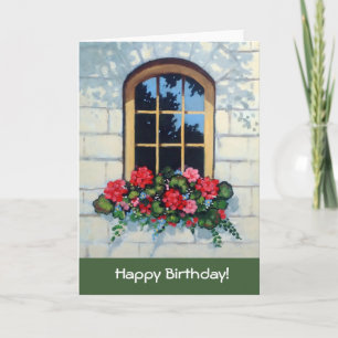 Carte Fenêtre ensoleillée avec des fleurs, peinture,