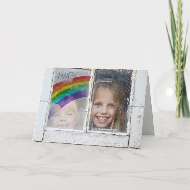 Carte fenêtre espoir arc-en-ciel signe avec enfants (Devant)