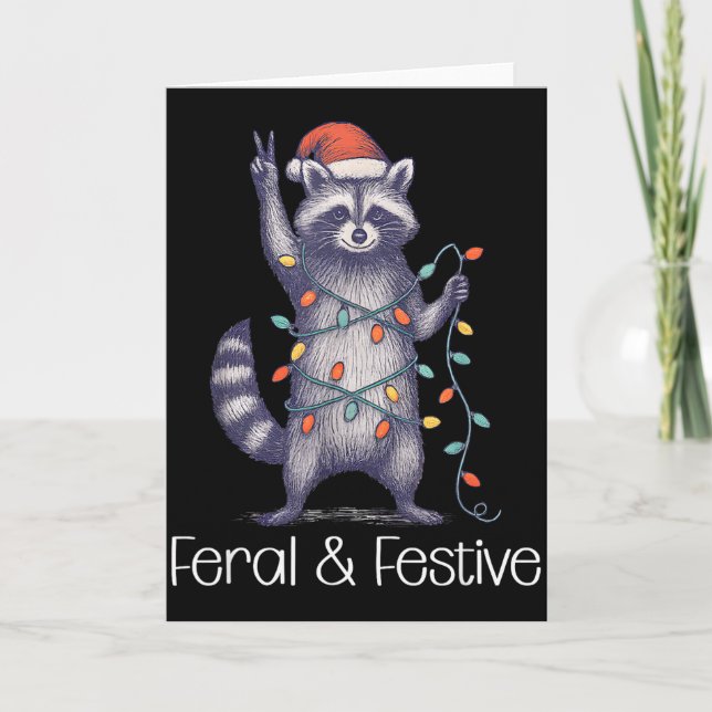 Carte Feral And Festive Raccoon, Funny Christmas  (Devant)