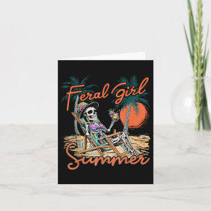 Carte Feral Girl été drôle mème Skeleton Hawaii Beach