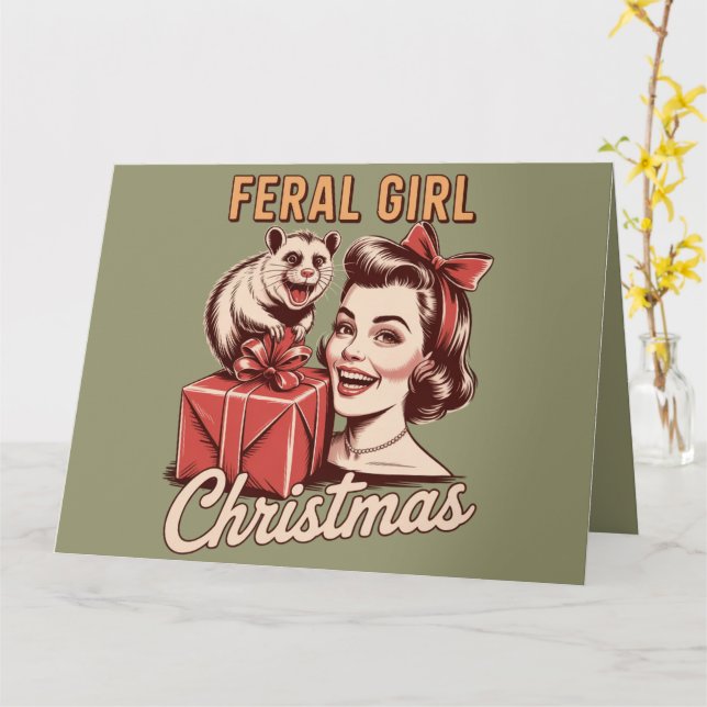 Carte Feral Girl Noël Opossum Xmas Trashy Retro (Fleur jaune)
