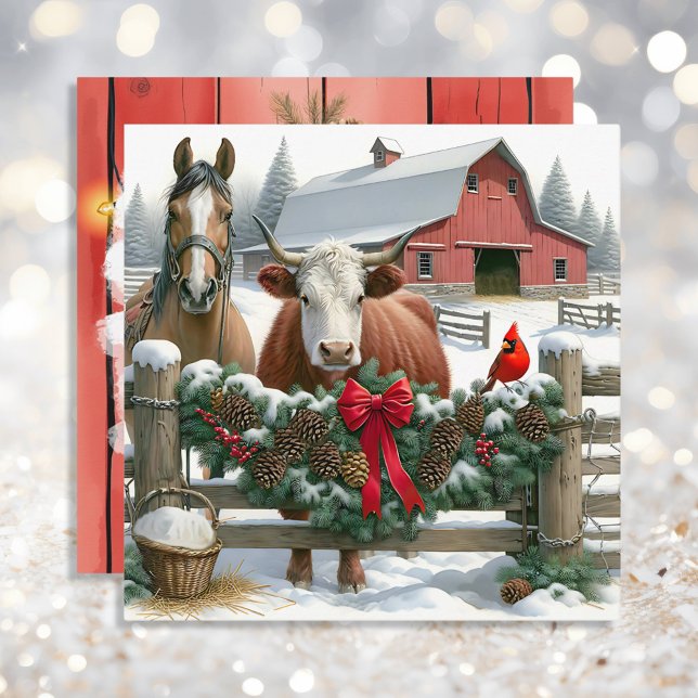 Carte Ferme de Noël Brown pour le cheval et la vache (Créateur téléchargé)