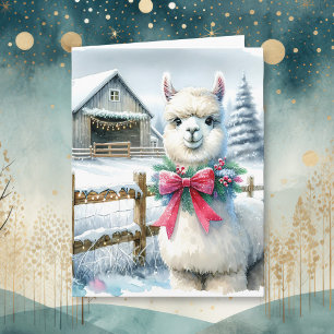 Carte Ferme vintage et Noël Cute Alpaca