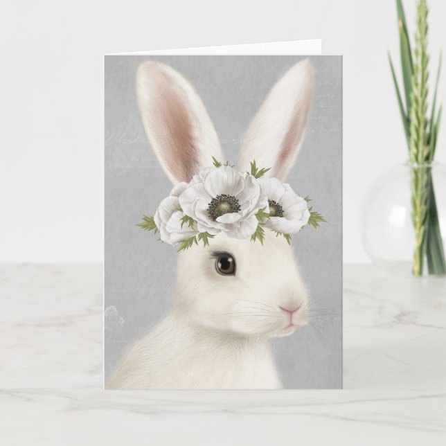 Carte ferme vintage moderne lapin blanc (Devant)