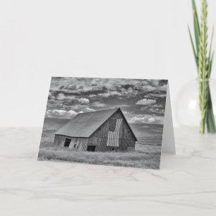 Carte Fermes BW American Flag Barn Scene