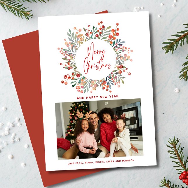Carte Festif de Noël Floral Moderne Photo de famille (Créateur téléchargé)