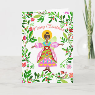 Carte Festif Folk Angel Africain-Américain Noël
