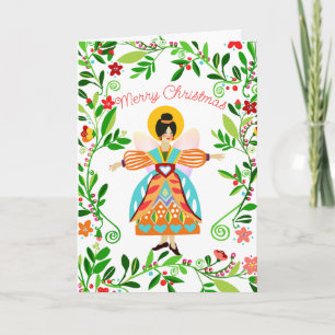 Carte Festif moderne Folk Angel Tangerine Noël