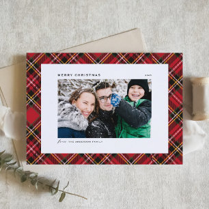 Carte Festif Rouge Plaid Motif Joyeux Noël Photo